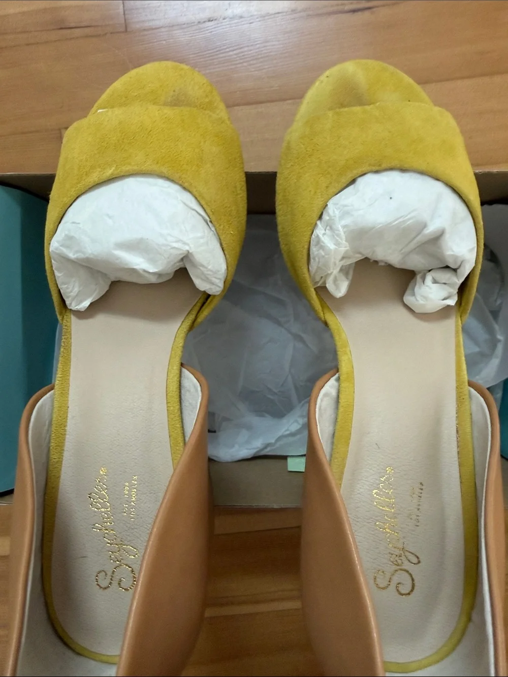 Seychelles Yellow Suede and Tan Block Heel D'Orsay Shabby Chic